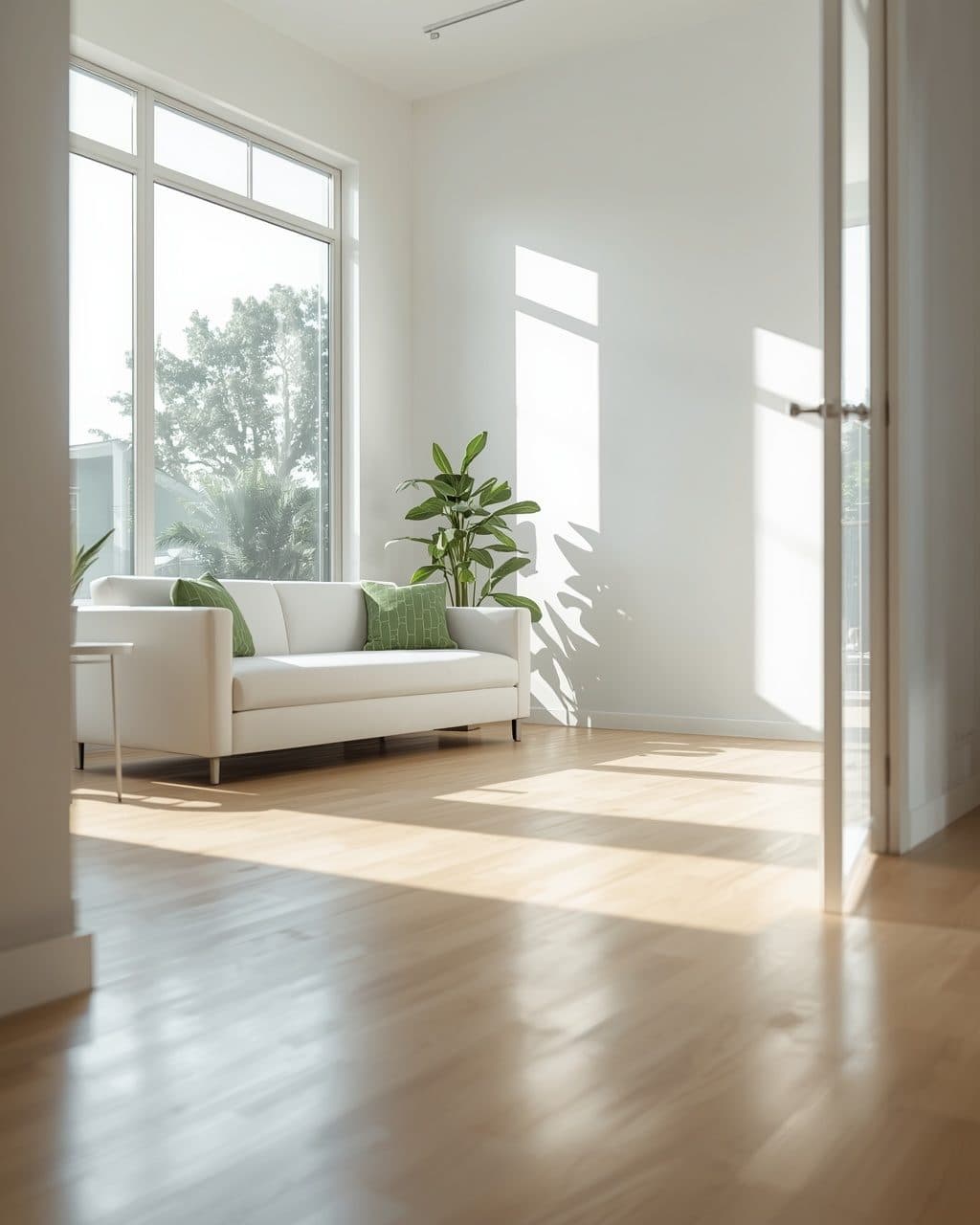 A bright, freshly cleaned living room